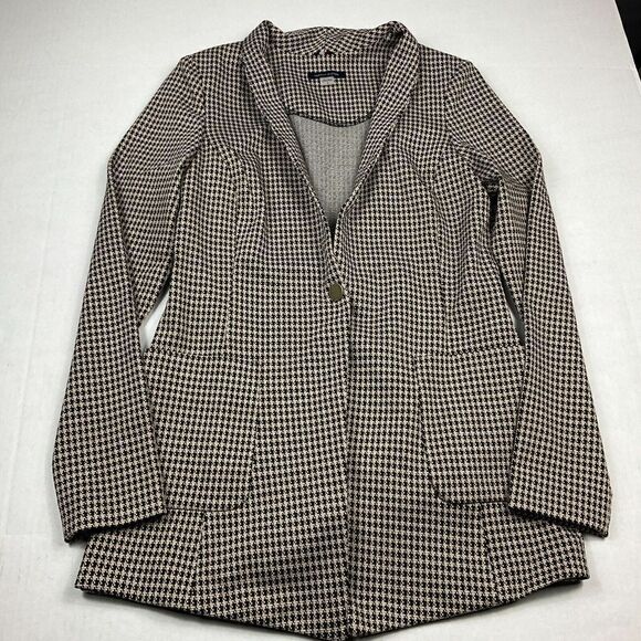 Tommy Hilfiger Womens Knit Blazer Houndstooth Professional Button Jacket Size 4 - Picture 1 of 10